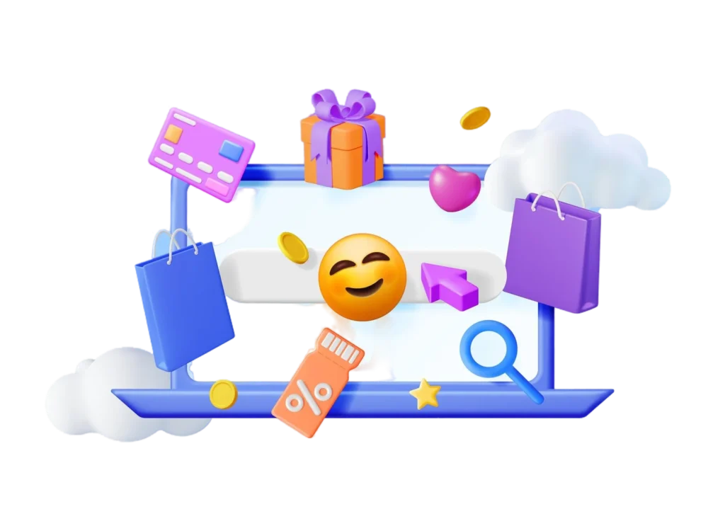 3D illustrating affiliate marketing strategies for Private Label products, with icons for shopping bags, gifts, credit card, and digital promotions.