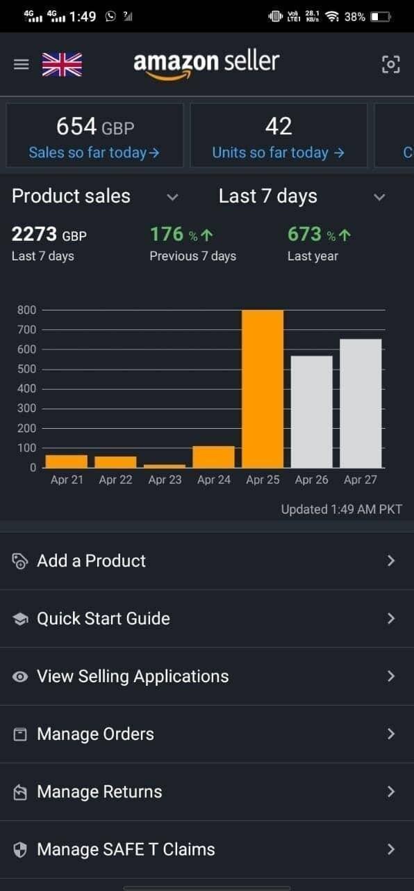 Amazon Wholesale FBA client real sales screenshot showing monthly profits